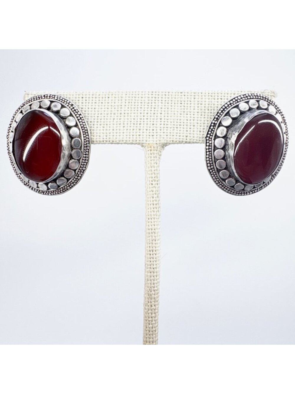 Carnelian Sterling Silver 925 Bezel Set Stud Earrings Size 1" Length